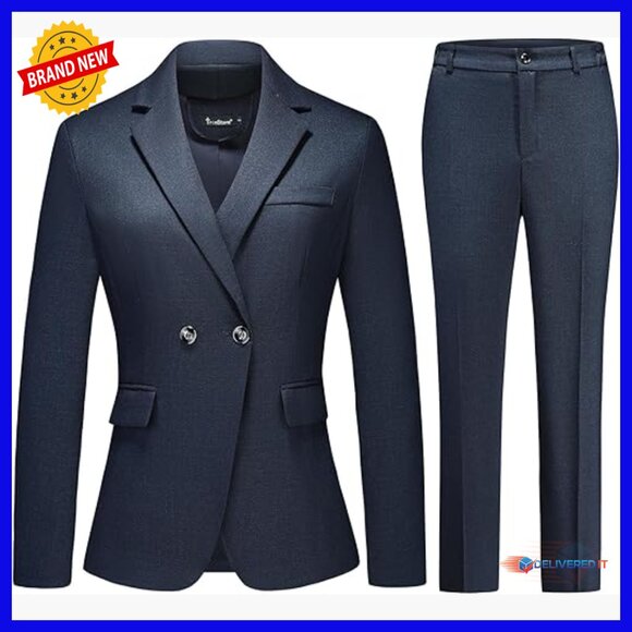 Women's Plaid Suit Set Blazer Pants Office Work Professional Slim Fit